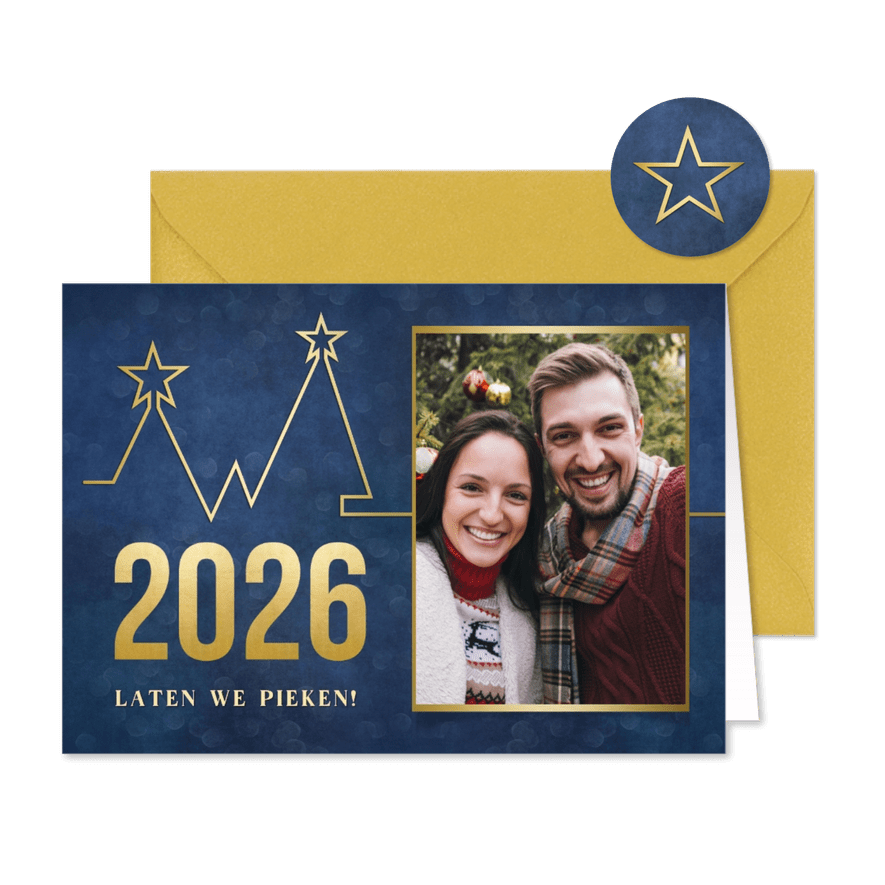 Nieuwjaarskaart - pieken in 2026 met kerstboom grafiek - Kaartimpressie