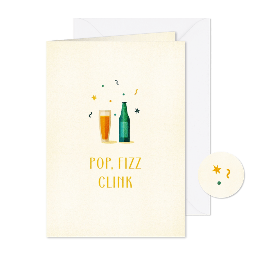 Nieuwjaarskaart pop, fizz clink simpel - Kaartimpressie