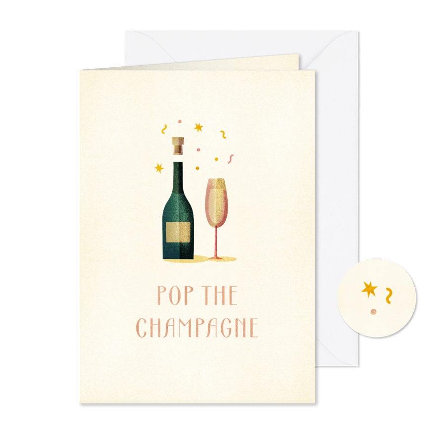 Nieuwjaarskaart pop the champagne eenvoudig - Kaartimpressie