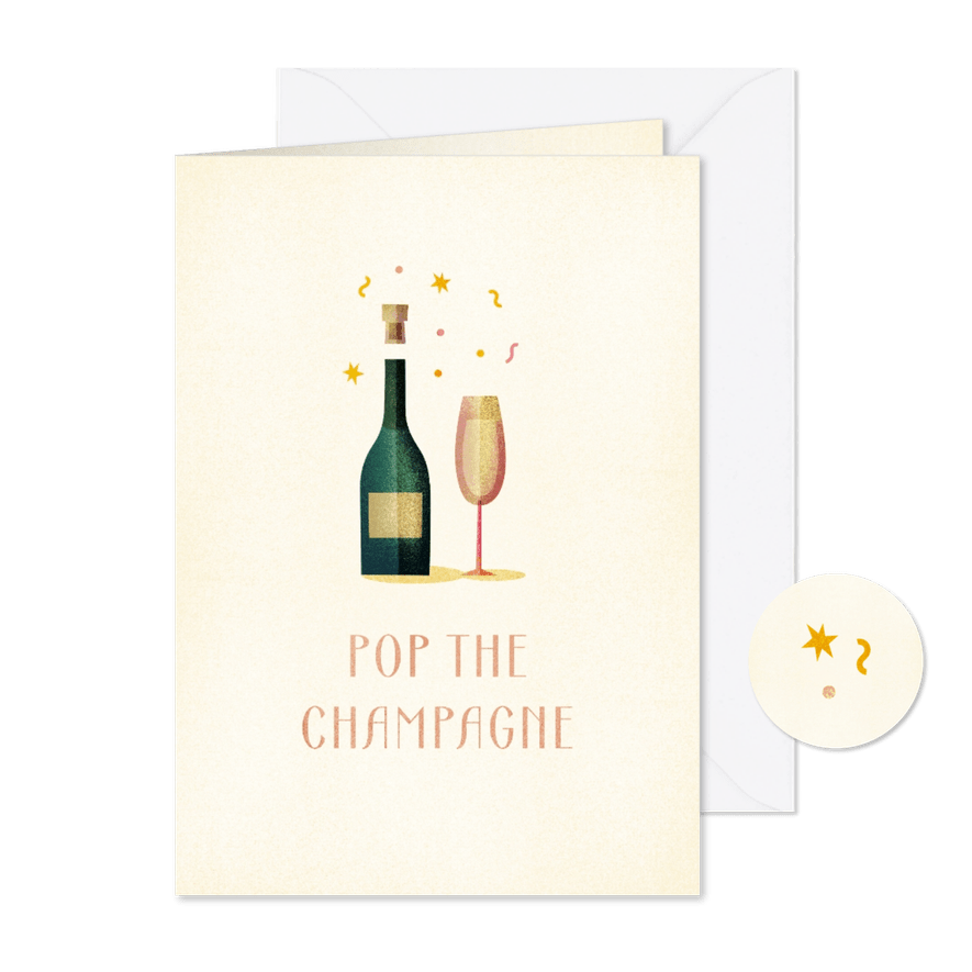 Nieuwjaarskaart pop the champagne eenvoudig - Kaartimpressie