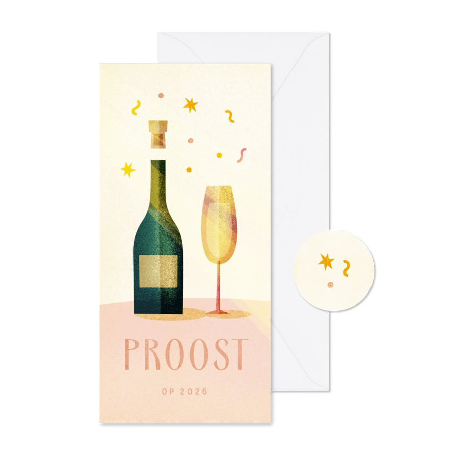 Nieuwjaarskaart proost op 2026 met champagne - Kaartimpressie