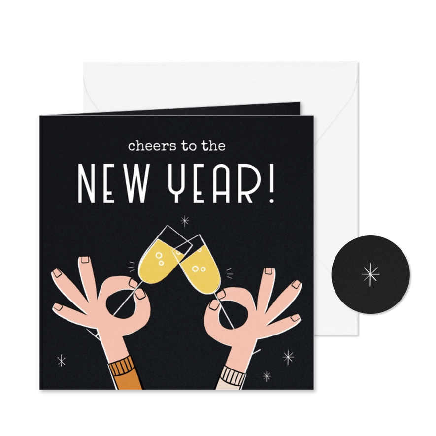 Nieuwjaarskaart retro cheers to the new year proosten - Kaartimpressie