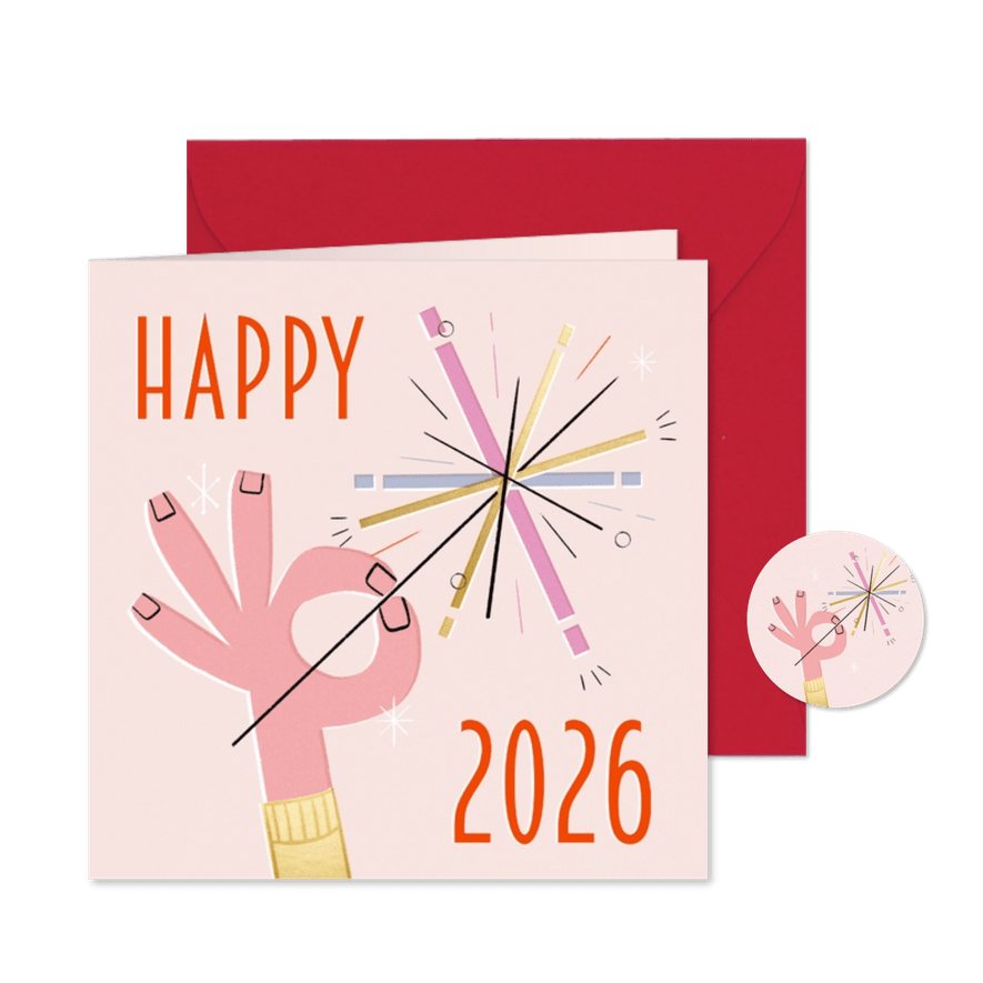 Nieuwjaarskaart retro vuurwerk happy 2026 - Kaartimpressie