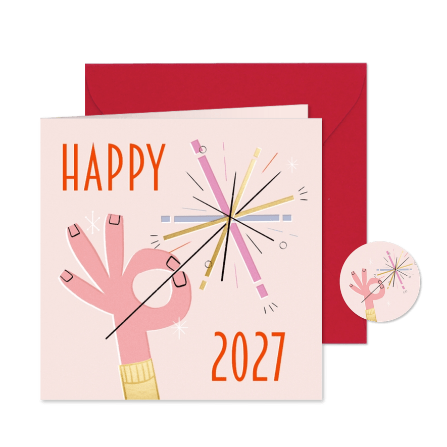 Nieuwjaarskaart retro vuurwerk happy 2027 - Kaartimpressie