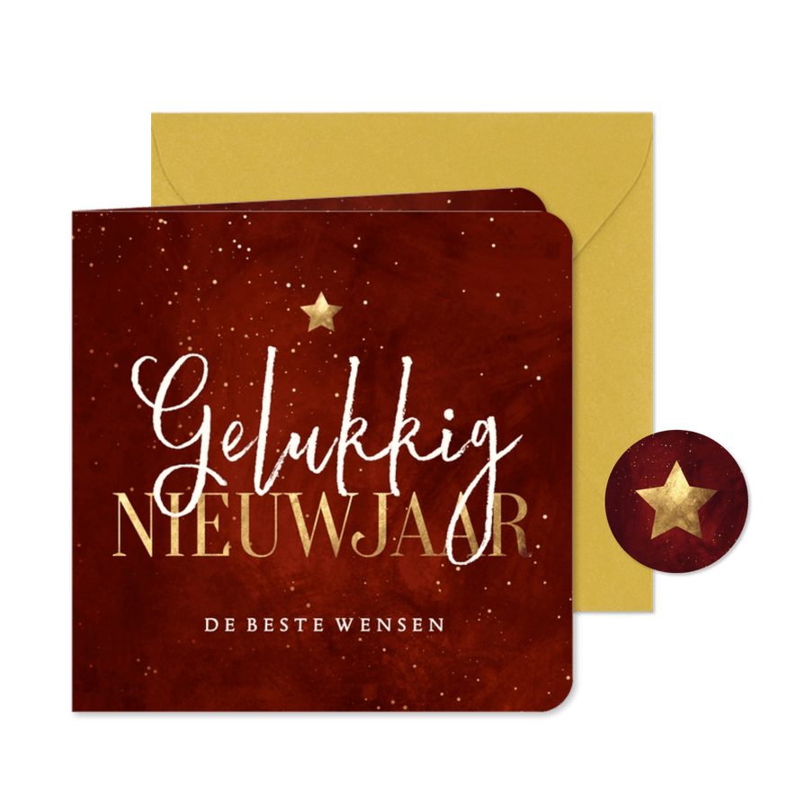 Nieuwjaarskaart rood Gelukkig Nieuwjaar met ster - Kaartimpressie
