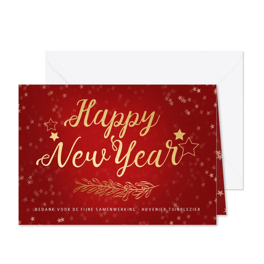 Nieuwjaarskaart rood gouden sterren - een gouden kerst - Kaartimpressie