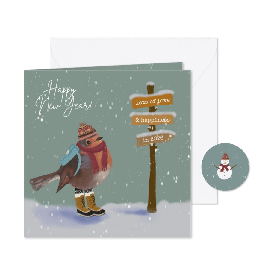 Nieuwjaarskaart roodborstje - Kaartimpressie