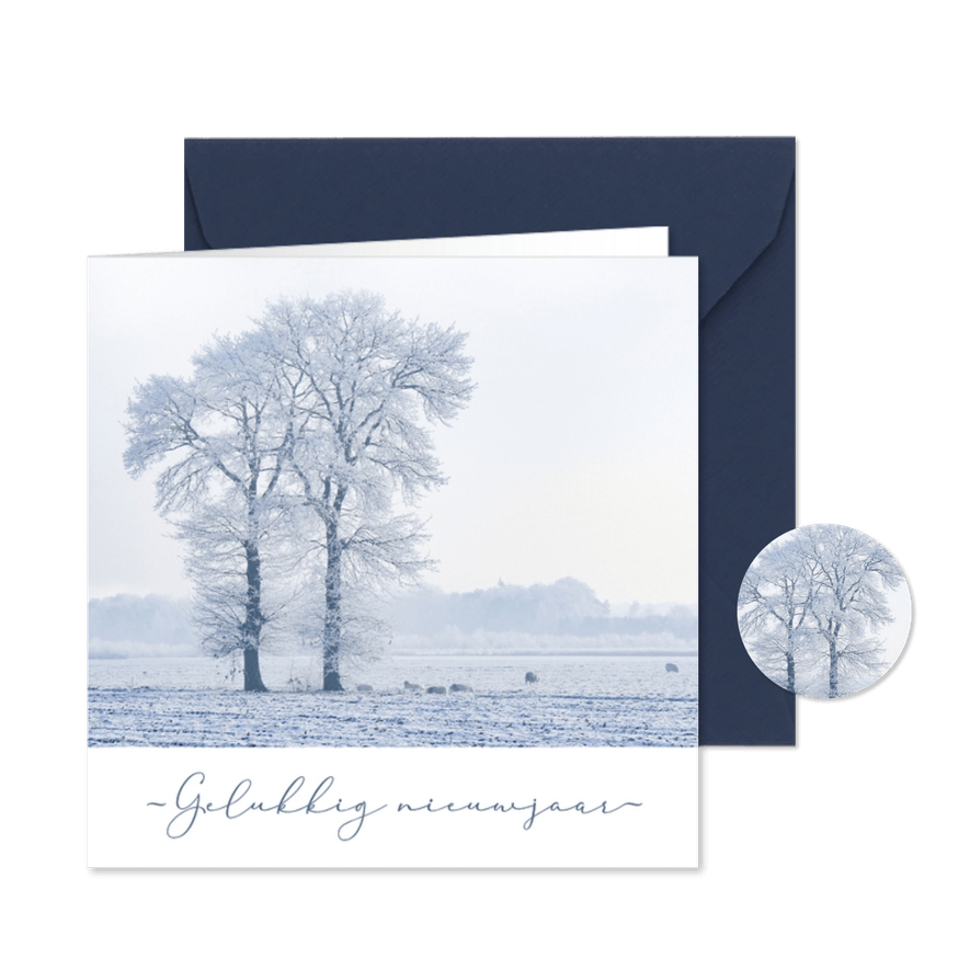 Nieuwjaarskaart sneeuwlandschap bomen - Kaartimpressie