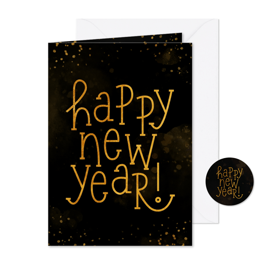 Nieuwjaarskaart speelse typografie Happy New Year - Kaartimpressie