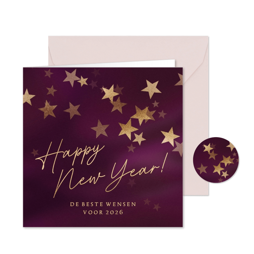 Nieuwjaarskaart sprankelende sterren - Kaartimpressie