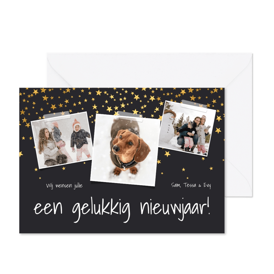 Nieuwjaarskaart sterren confetti fotocollage  - Kaartimpressie