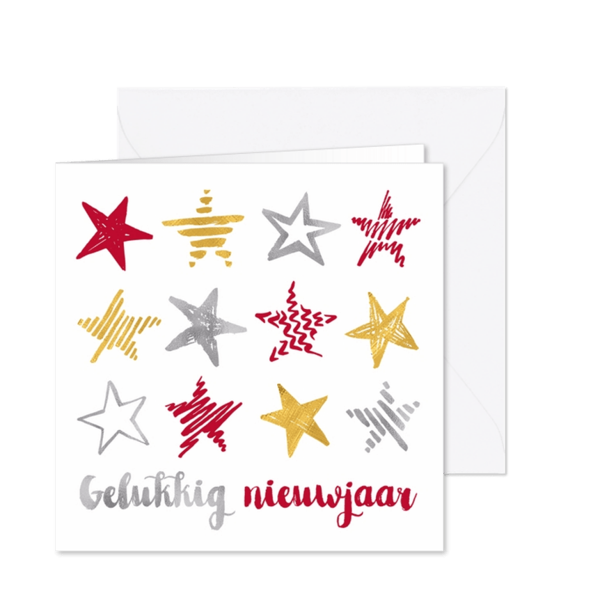 Nieuwjaarskaart sterren op rij - Kaartimpressie