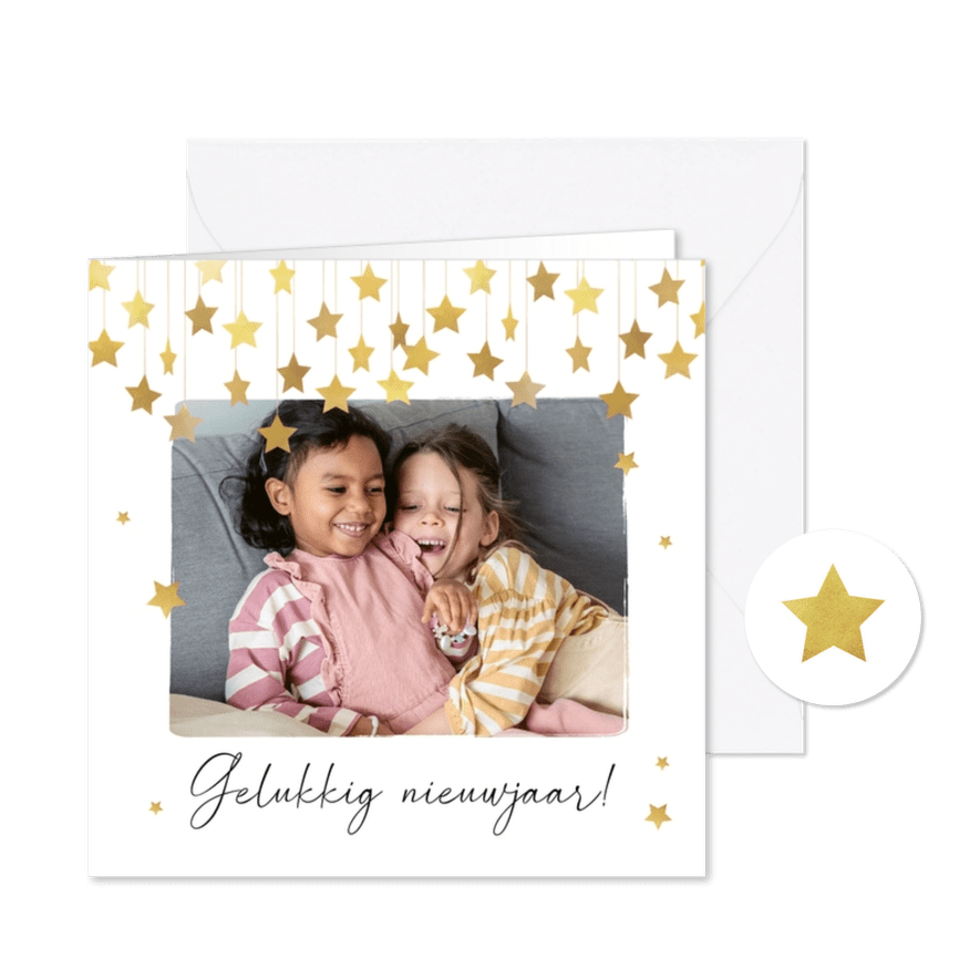Nieuwjaarskaart sterrenhemel goud foto gelukkig nieuwjaar - Kaartimpressie