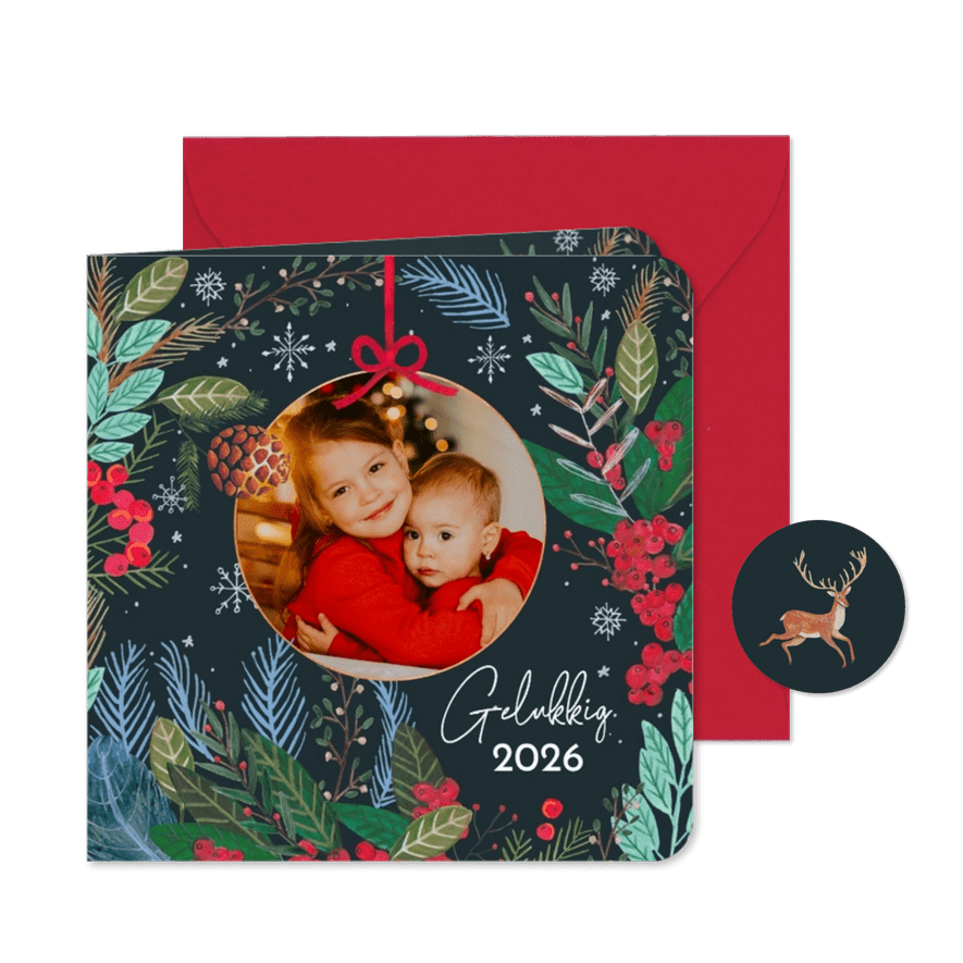 Nieuwjaarskaart sterrenhemel met kerstkrans - Kaartimpressie