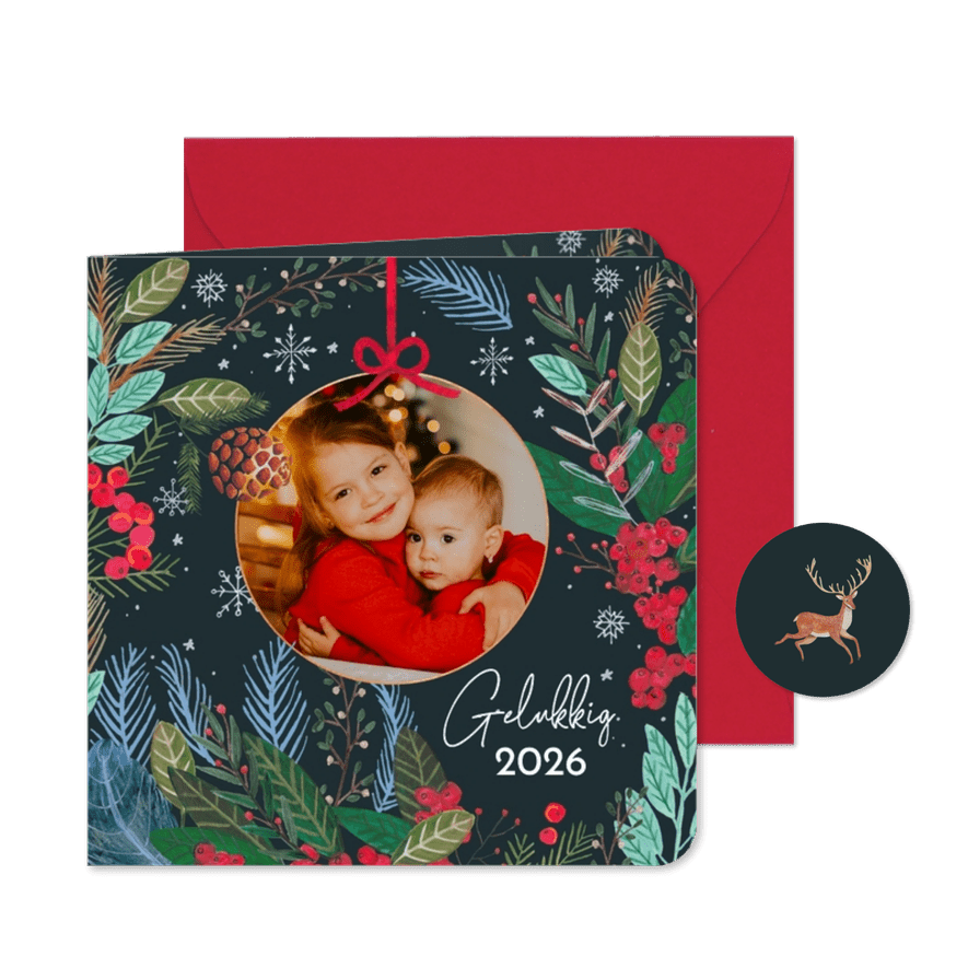 Nieuwjaarskaart sterrenhemel met kerstkrans - Kaartimpressie