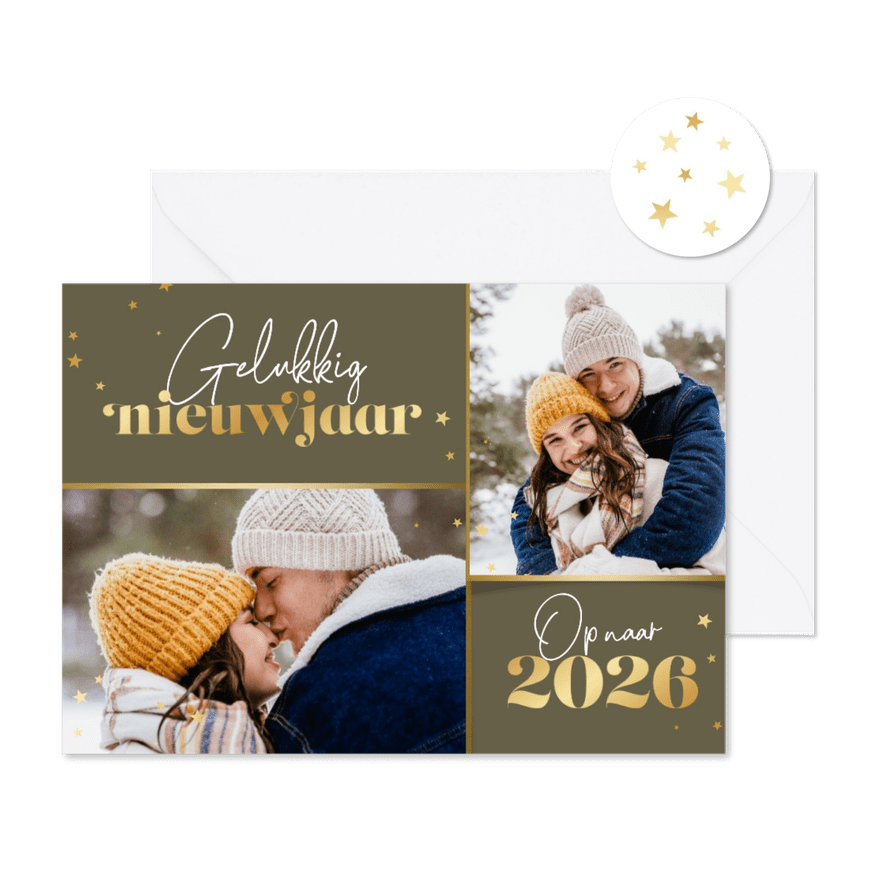 Nieuwjaarskaart sterretjes goud foto's 2026 - Kaartimpressie