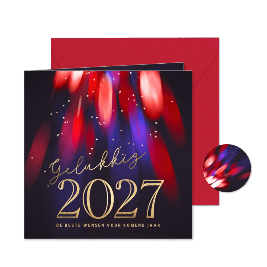 Nieuwjaarskaart stijlvol licht vuurwerk 2027 - Kaartimpressie