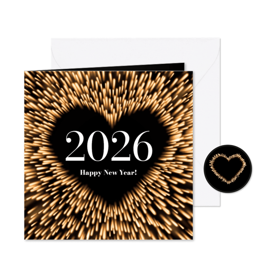 Nieuwjaarskaart stralend hart 2026 - Kaartimpressie