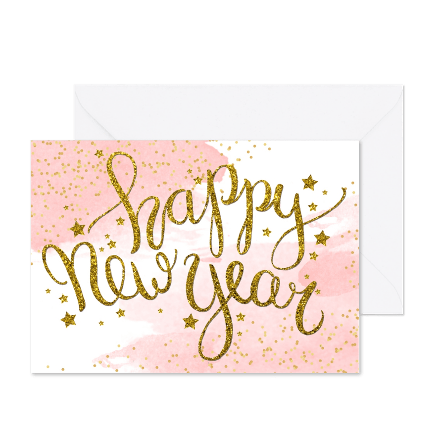Nieuwjaarskaart tekst aquarel glitter - Kaartimpressie