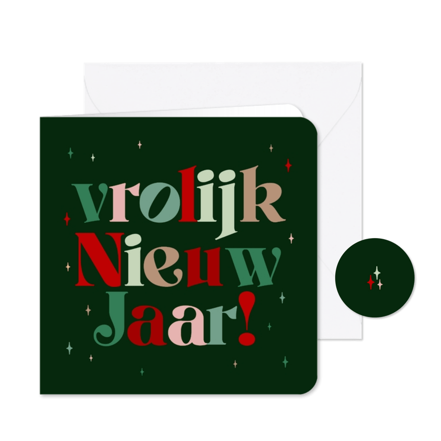 Nieuwjaarskaart typografie kleurrijk vrolijk nieuw jaar - Kaartimpressie