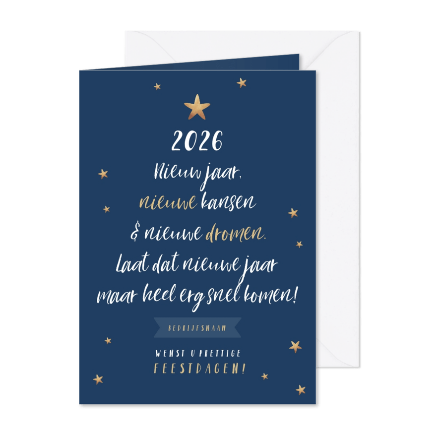 Nieuwjaarskaart typografisch kerstboom sterren - Kaartimpressie
