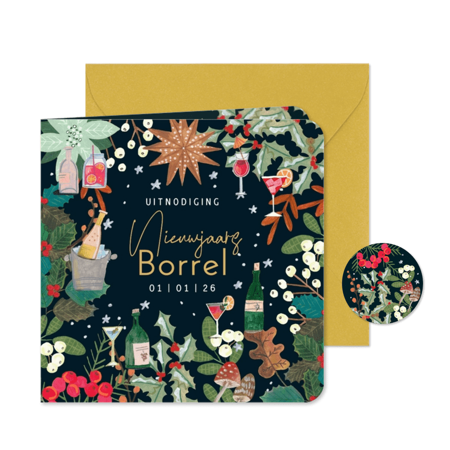 Nieuwjaarskaart uitnodiging illustraties nieuwjaarsborrel - Kaartimpressie