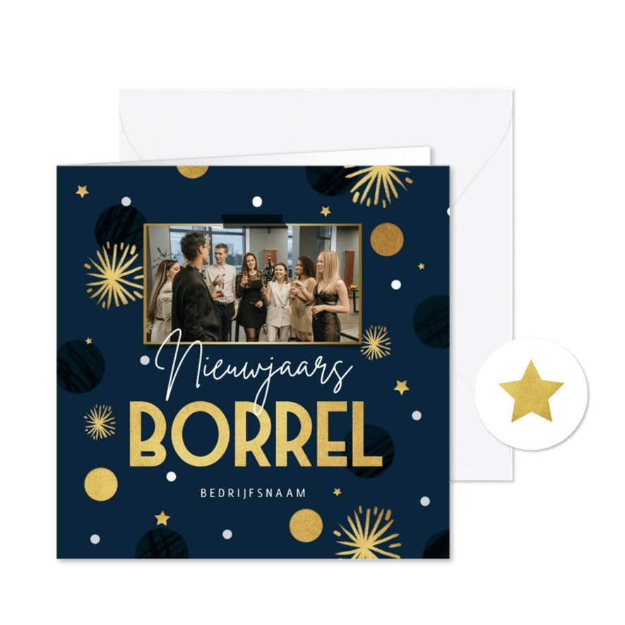 Nieuwjaarskaart uitnodiging nieuwjaarsborrel vuurwerk - Kaartimpressie
