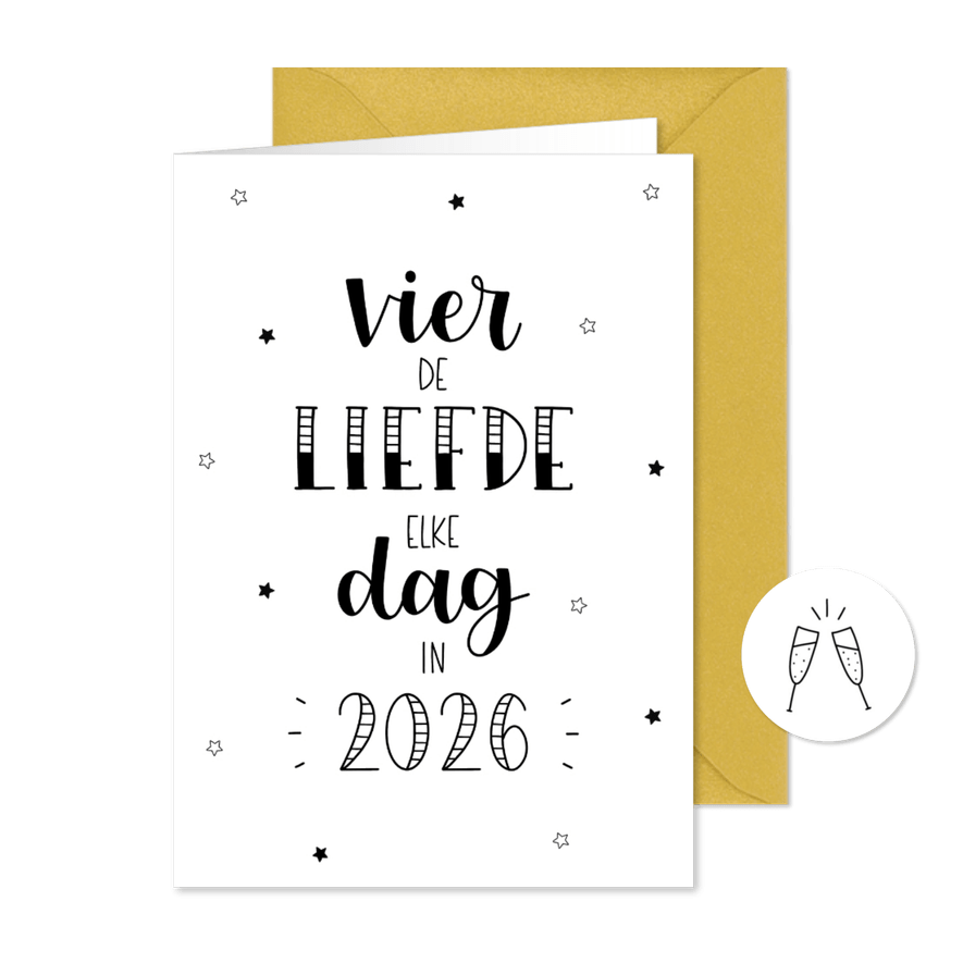 Nieuwjaarskaart vier de liefde elke dag in 2026 - Kaartimpressie