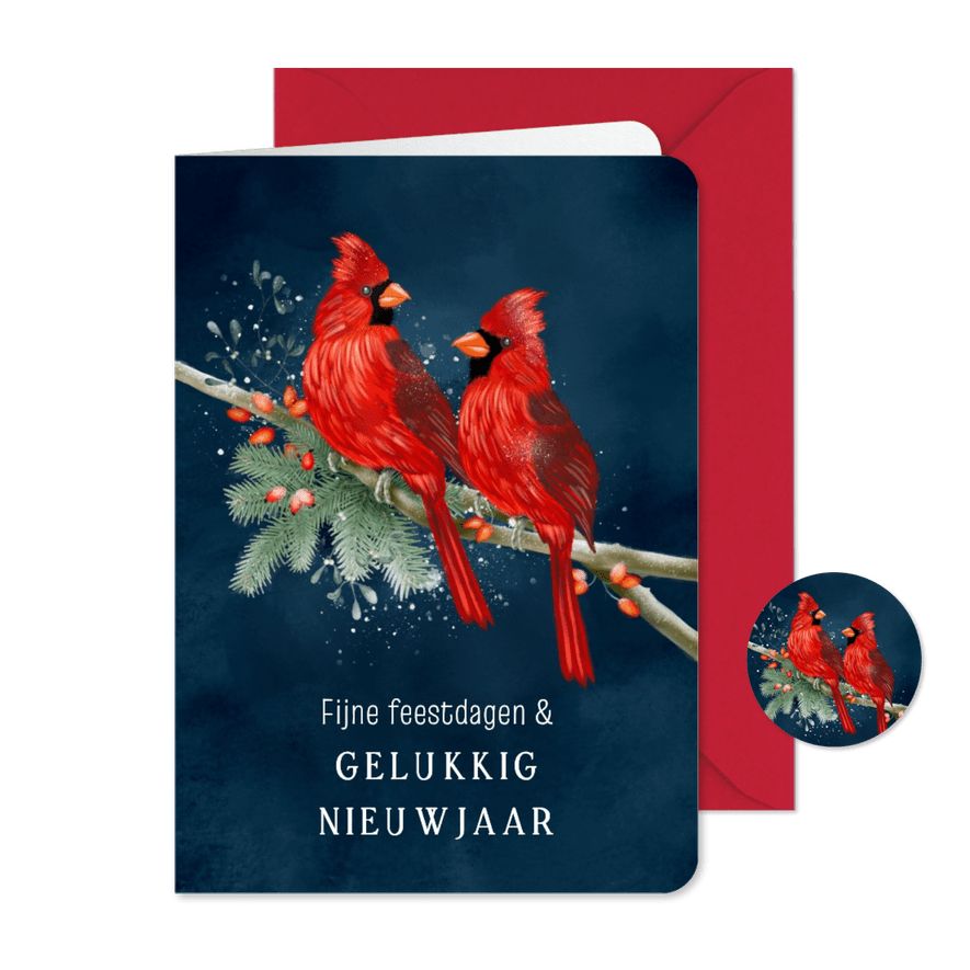 Nieuwjaarskaart vogel rode kardinaal - Kaartimpressie