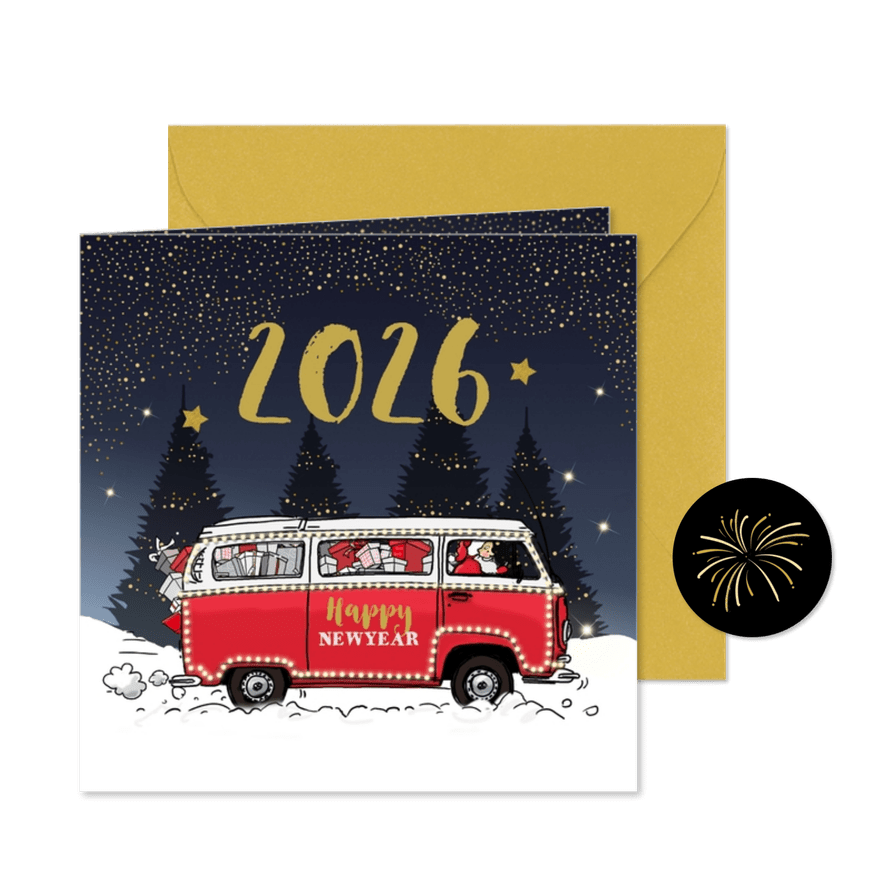 Nieuwjaarskaart Volkswagenbusje - Kaartimpressie