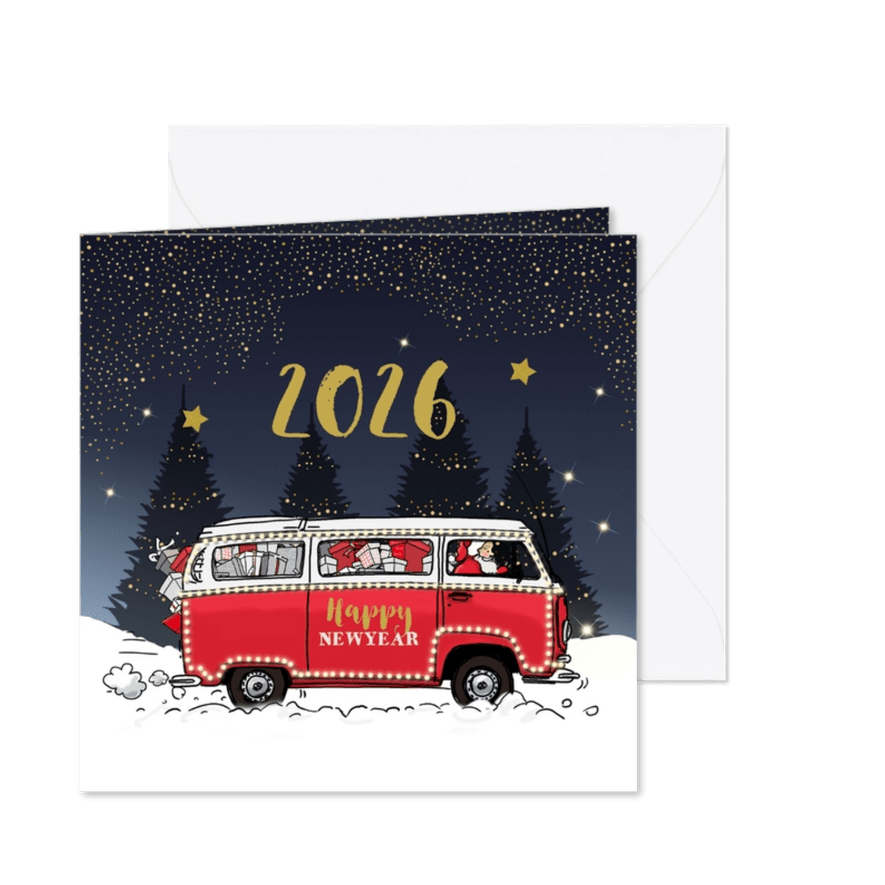Nieuwjaarskaart Volkswagenbusje - Kaartimpressie
