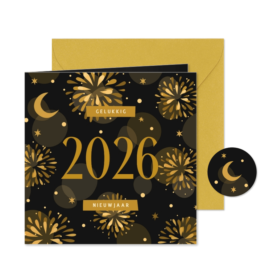 Nieuwjaarskaart vuurwerk 2026 - Kaartimpressie