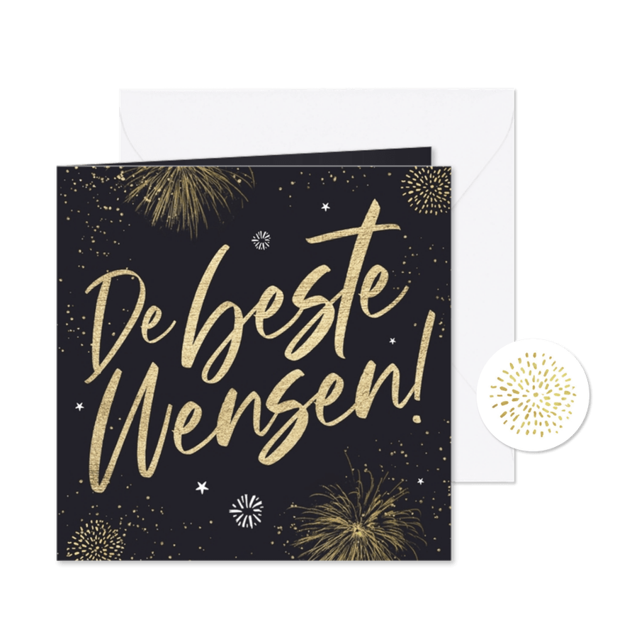 Nieuwjaarskaart vuurwerk de beste wensen goud sterren - Kaartimpressie