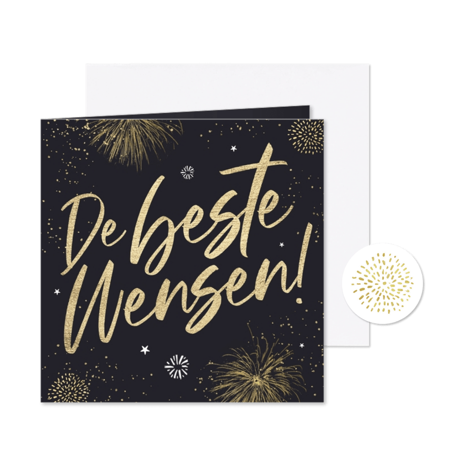 Nieuwjaarskaart vuurwerk de beste wensen goud sterren - Kaartimpressie