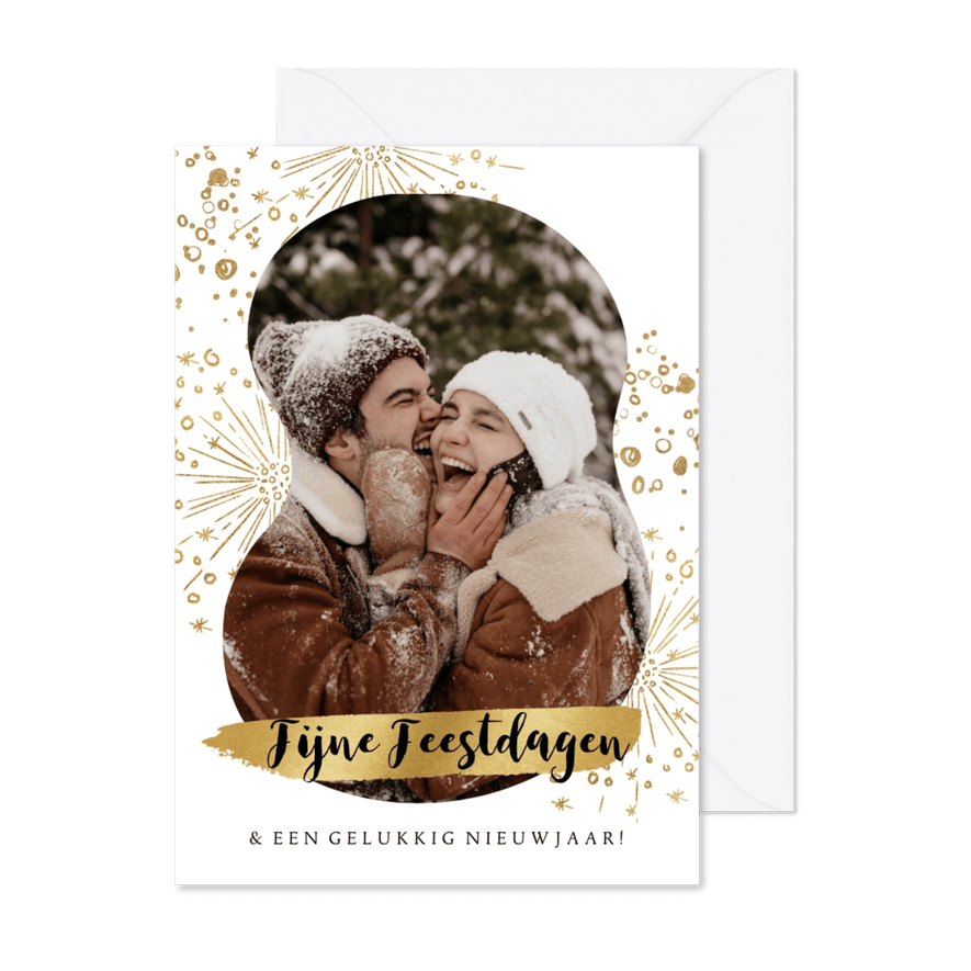 Nieuwjaarskaart vuurwerk goud foto fijne feestdagen - Kaartimpressie