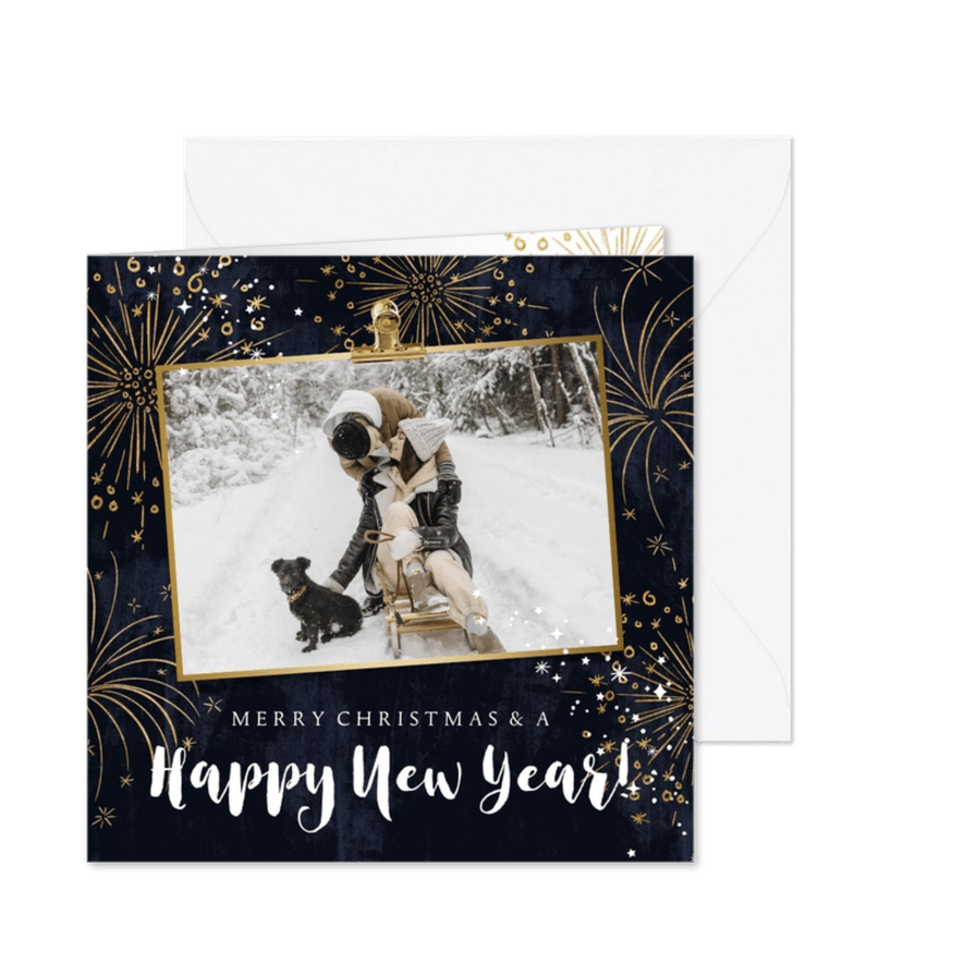 Nieuwjaarskaart vuurwerk goud sterren foto - Kaartimpressie