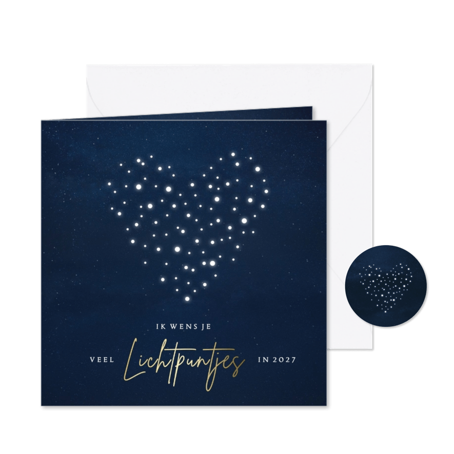 Nieuwjaarskaart vuurwerk in hartjes vorm - veel lichtpuntjes - Kaartimpressie