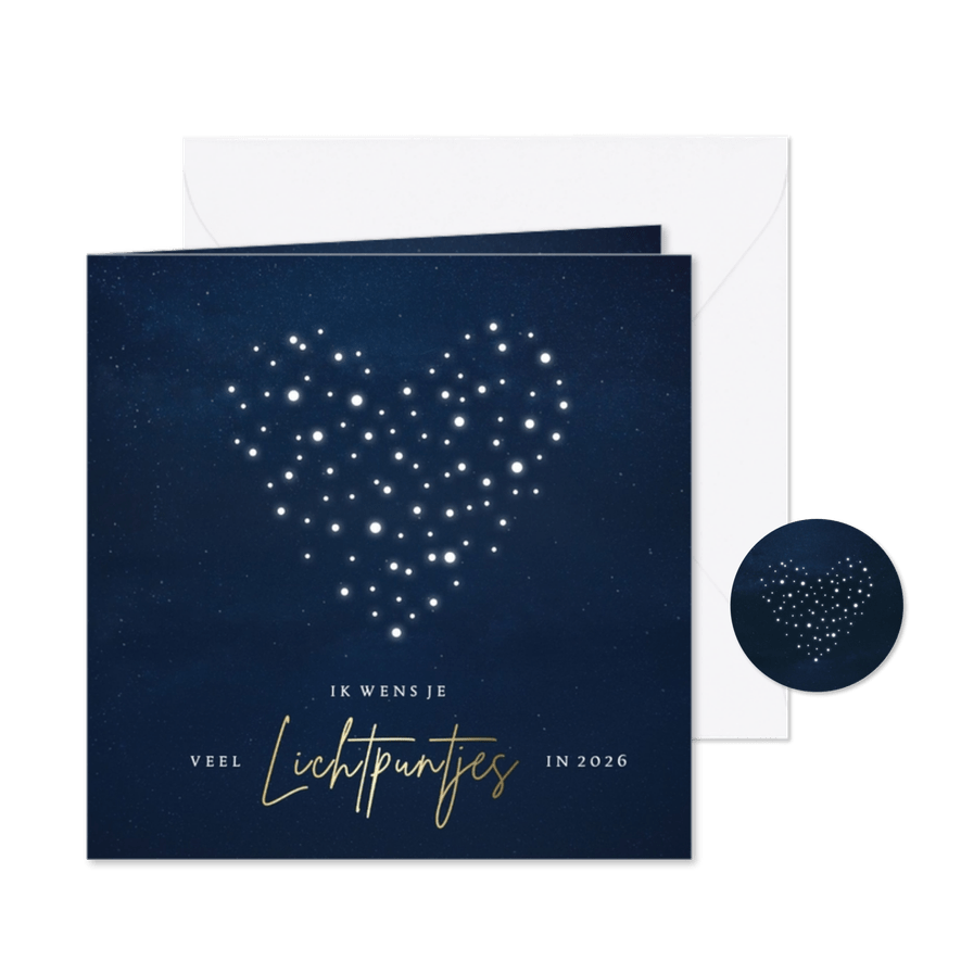 Nieuwjaarskaart vuurwerk in hartjes vorm - veel lichtpuntjes - Kaartimpressie