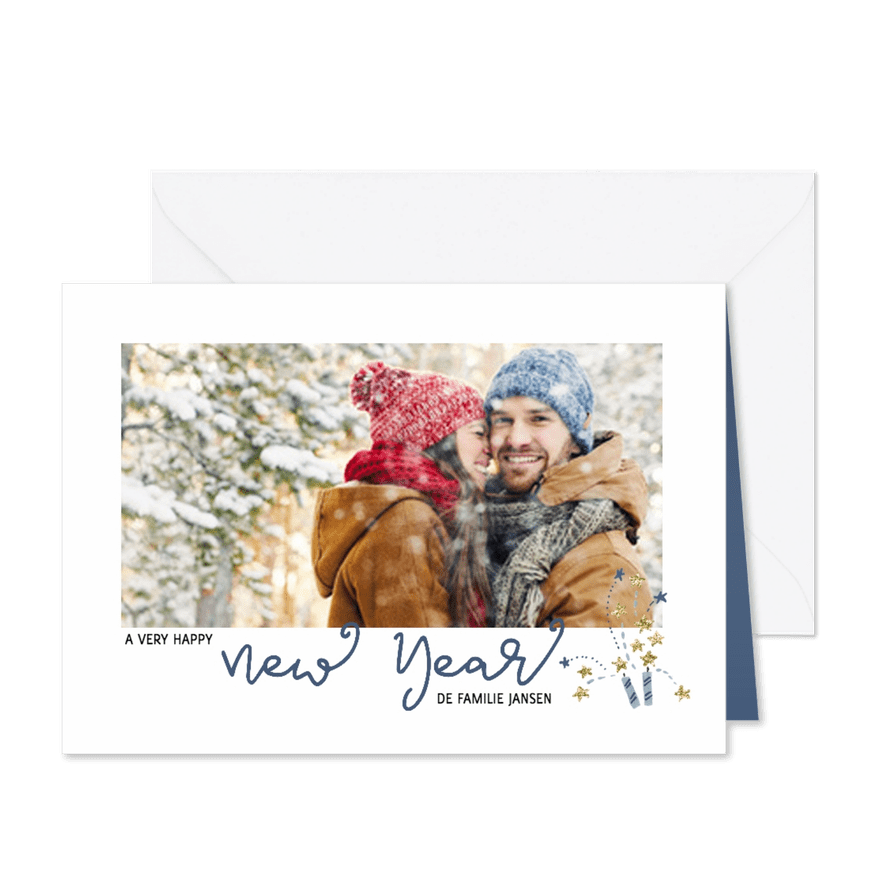 Nieuwjaarskaart vuurwerk met foto - Kaartimpressie