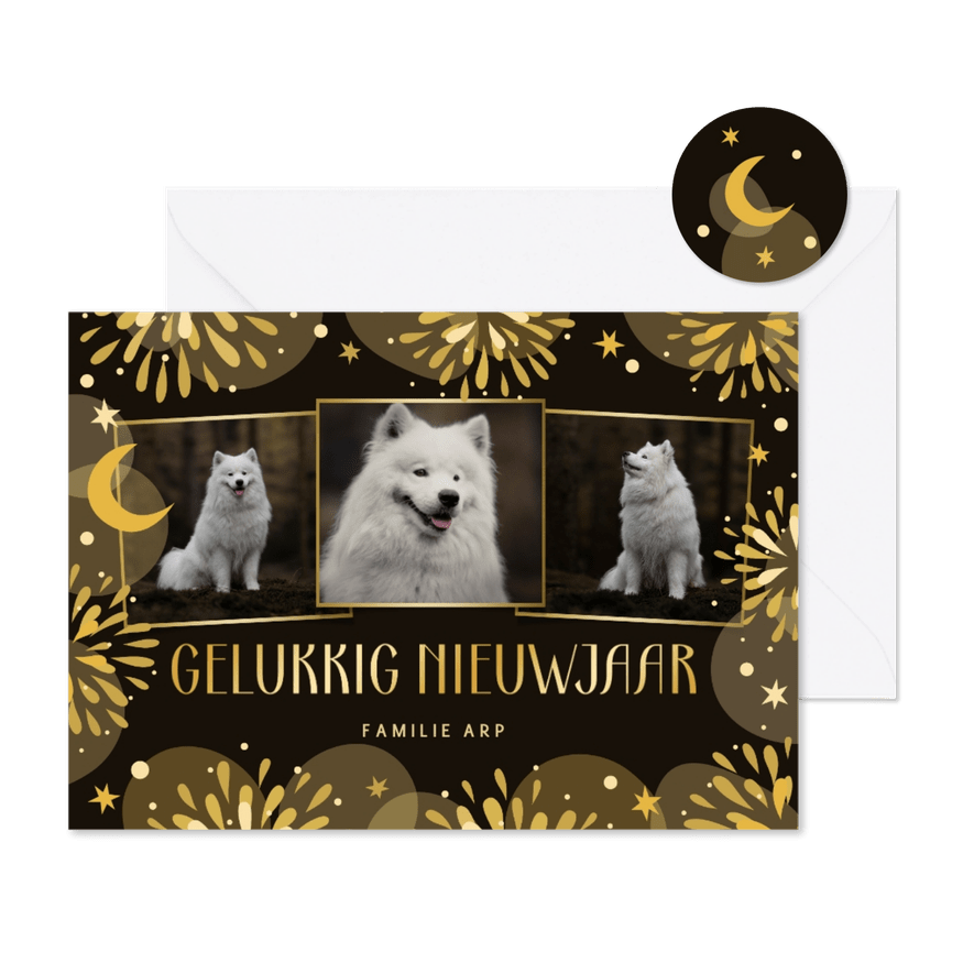 Nieuwjaarskaart vuurwerk met fotocollage - Kaartimpressie