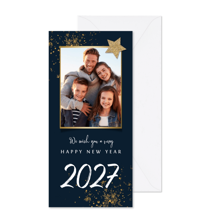 Nieuwjaarskaart vuurwerk ster foto goud - Kaartimpressie