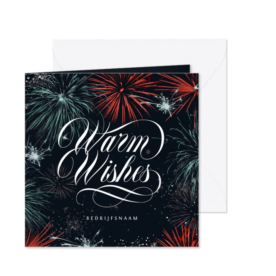 Nieuwjaarskaart vuurwerk stijlvol zakelijk warm wishes - Kaartimpressie