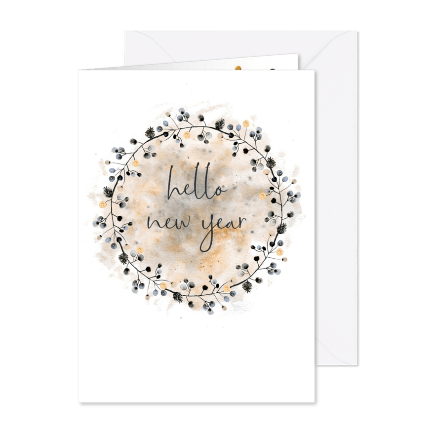 Nieuwjaarskaart waterverf blauw-geel - Kaartimpressie