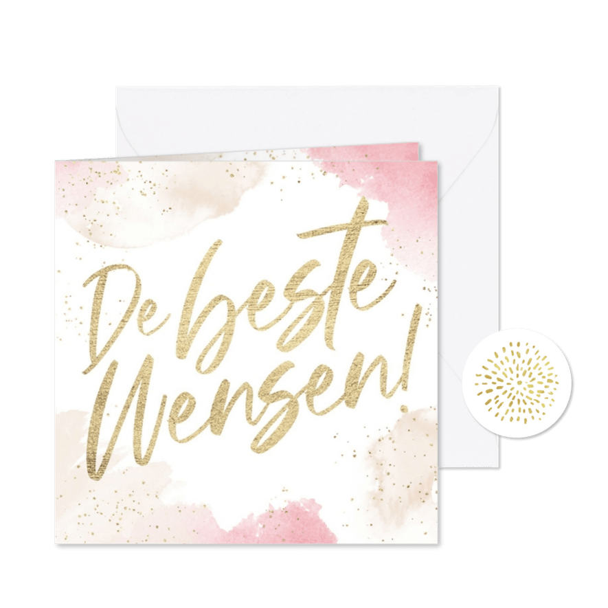 Nieuwjaarskaart waterverf confetti goud de beste wensen - Kaartimpressie