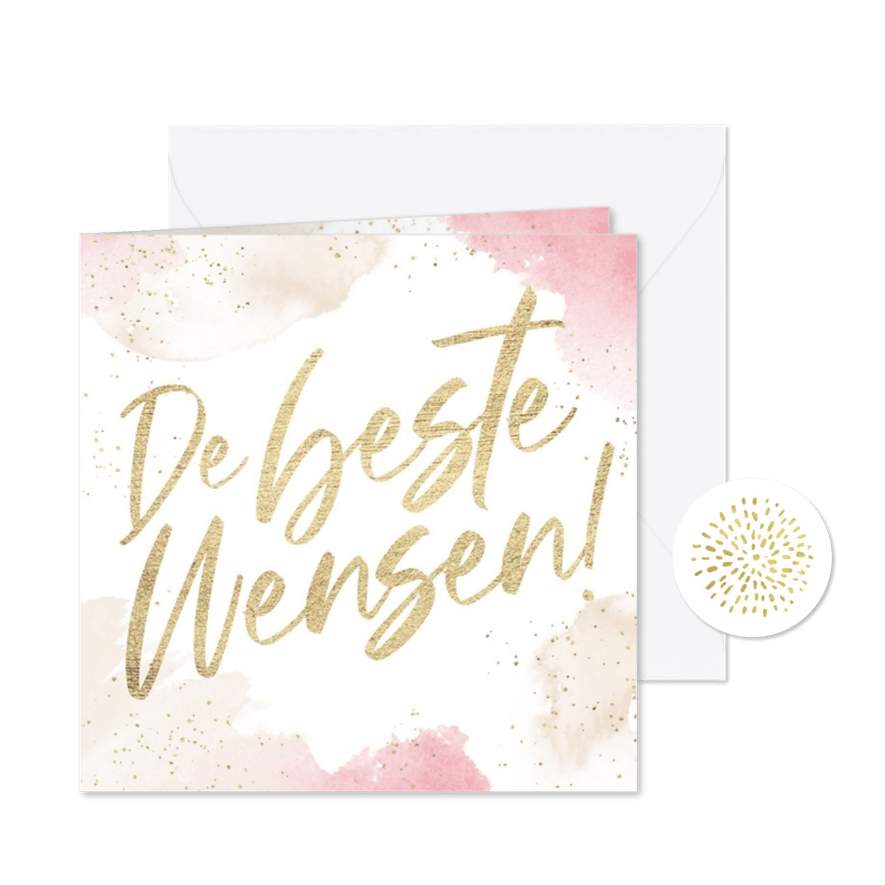 Nieuwjaarskaart waterverf confetti goud de beste wensen - Kaartimpressie
