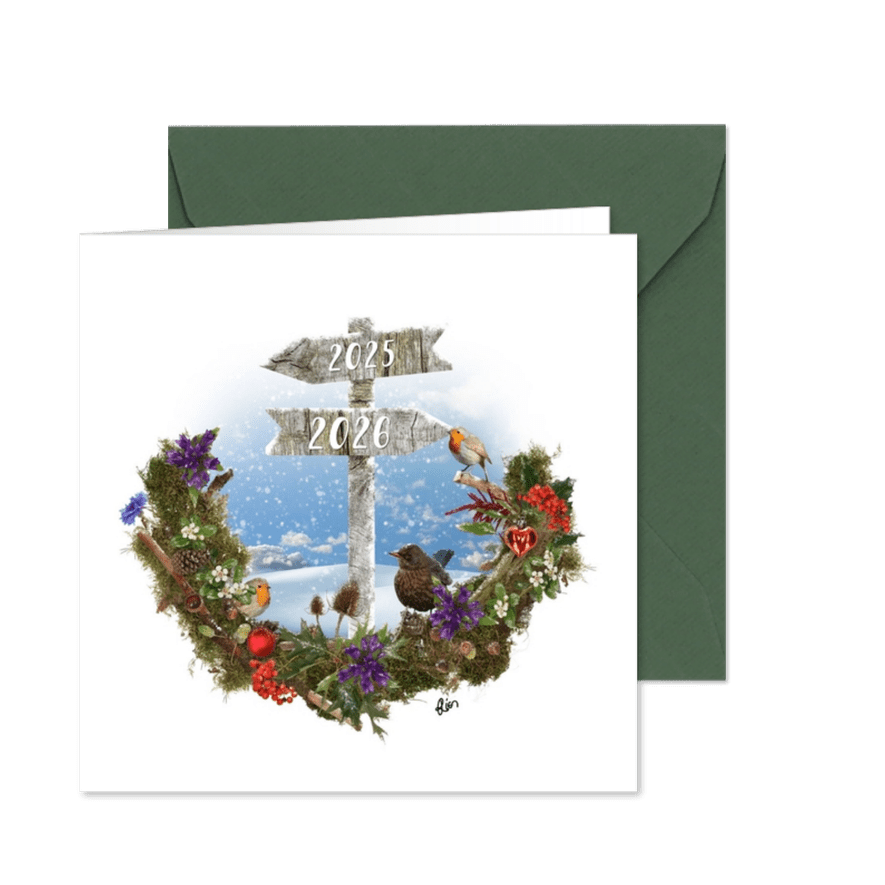 Nieuwjaarskaart wegwijzer naar nieuwjaar - Kaartimpressie