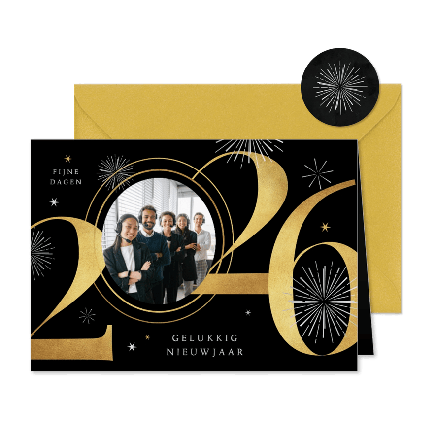 Nieuwjaarskaart zakelijk 2026 goud voorwerk grafisch - Kaartimpressie