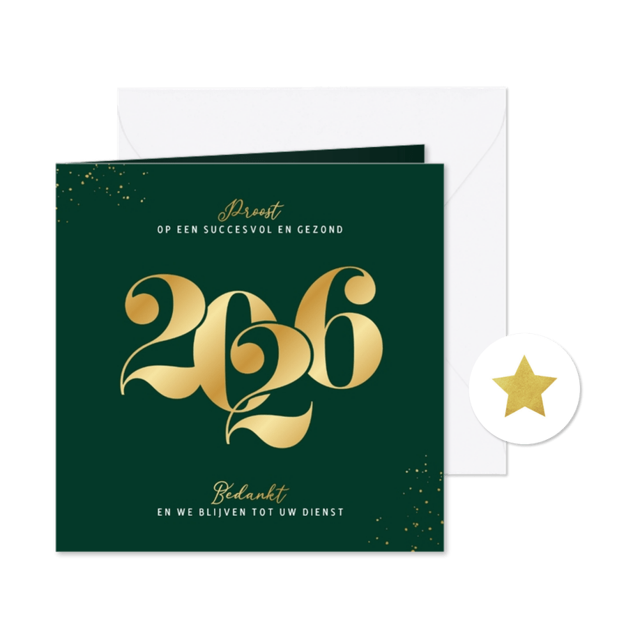 Nieuwjaarskaart zakelijk 2026 grafisch stijlvol goud  - Kaartimpressie