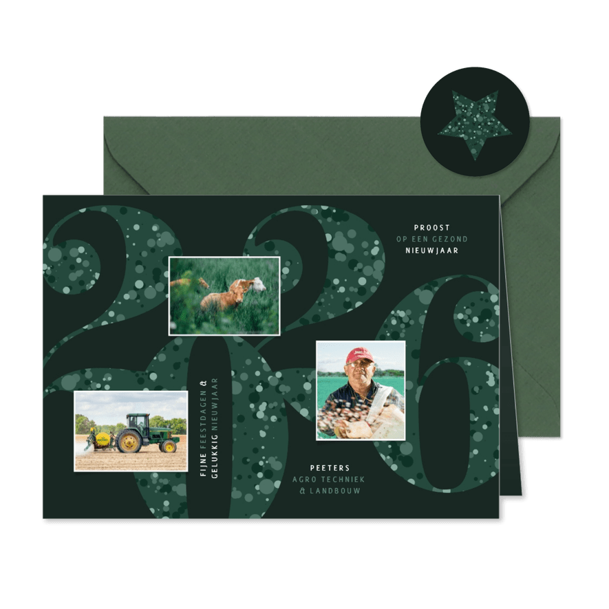Nieuwjaarskaart zakelijk 2026 groen sparkle ster - Kaartimpressie