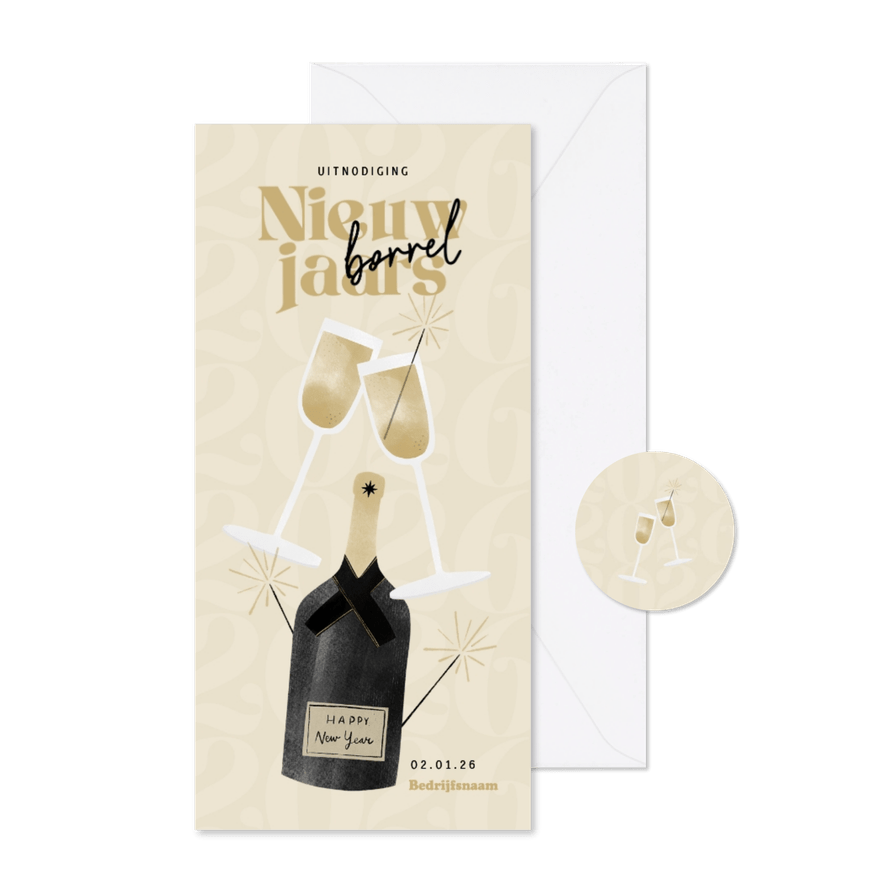 Nieuwjaarskaart zakelijk borrel champagne glazen - Kaartimpressie